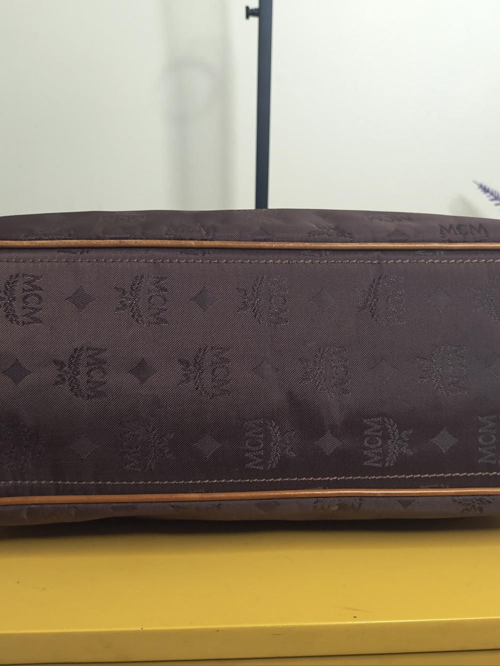 MCM Brown Logo Canvas Shoulder Tote with Gold Chain Handles - Picture 6 of 15